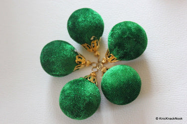 Green And Gold Velvet Bead x 2